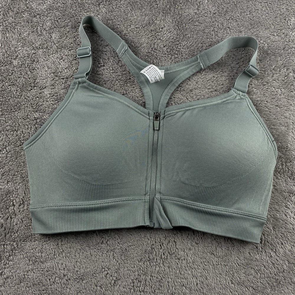 90 Degrees By Reflex Seamless Darcy Zip Sports Bra Womens Small Green